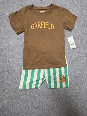 Nickelodeon Garfield Brown Tee with Green & Cream Striped Shorts 5T Nwt